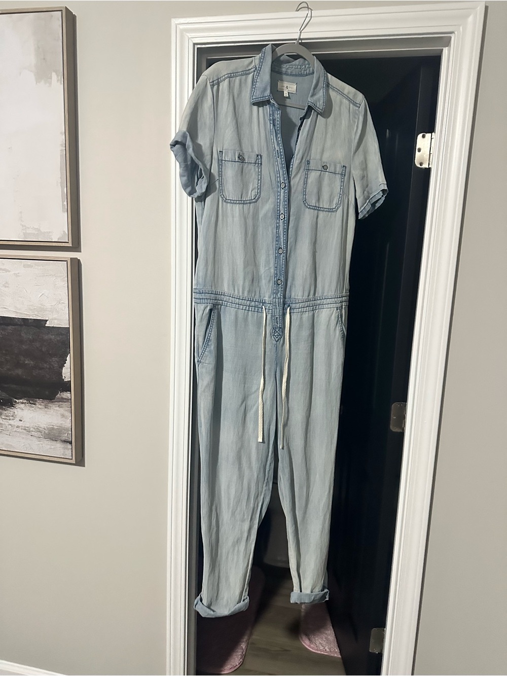 Lou & Grey Light Blue Denim Utility Jumpsuit